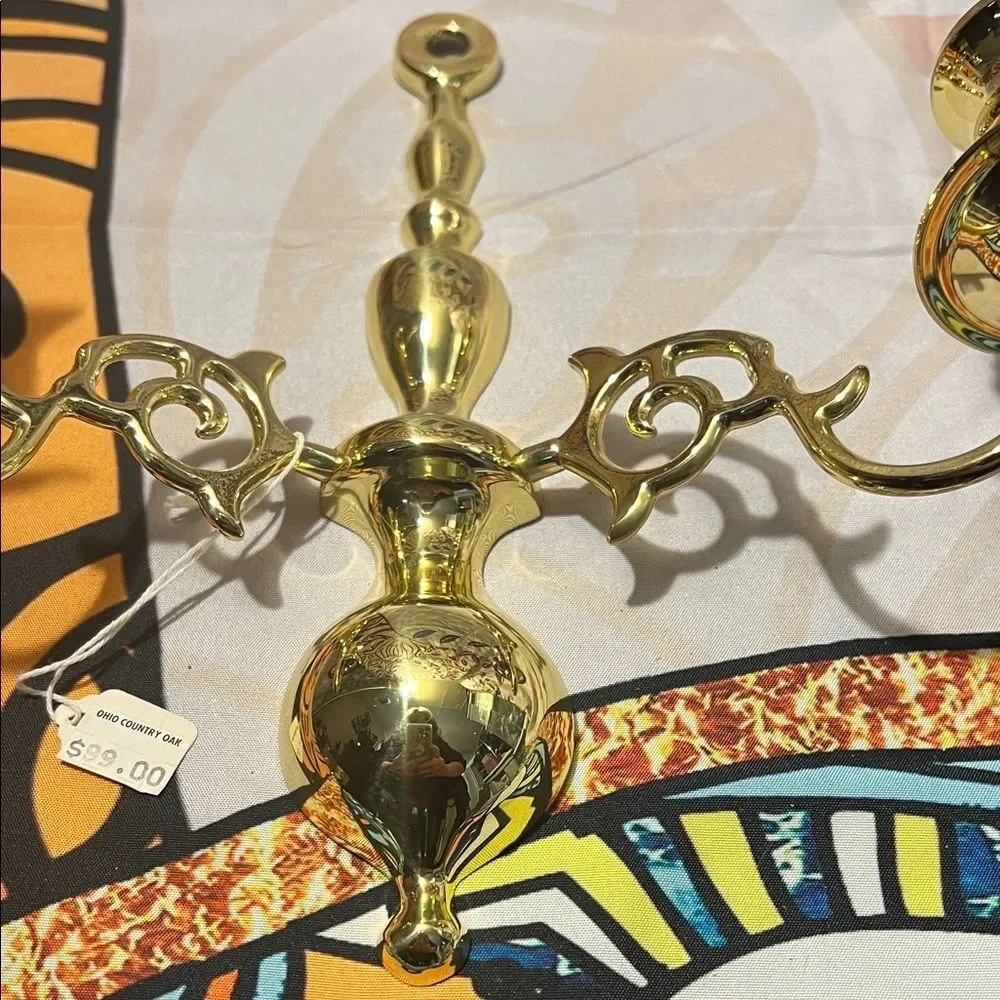 Vintage Brass Double Candle Sconce - Picture 4 of 9